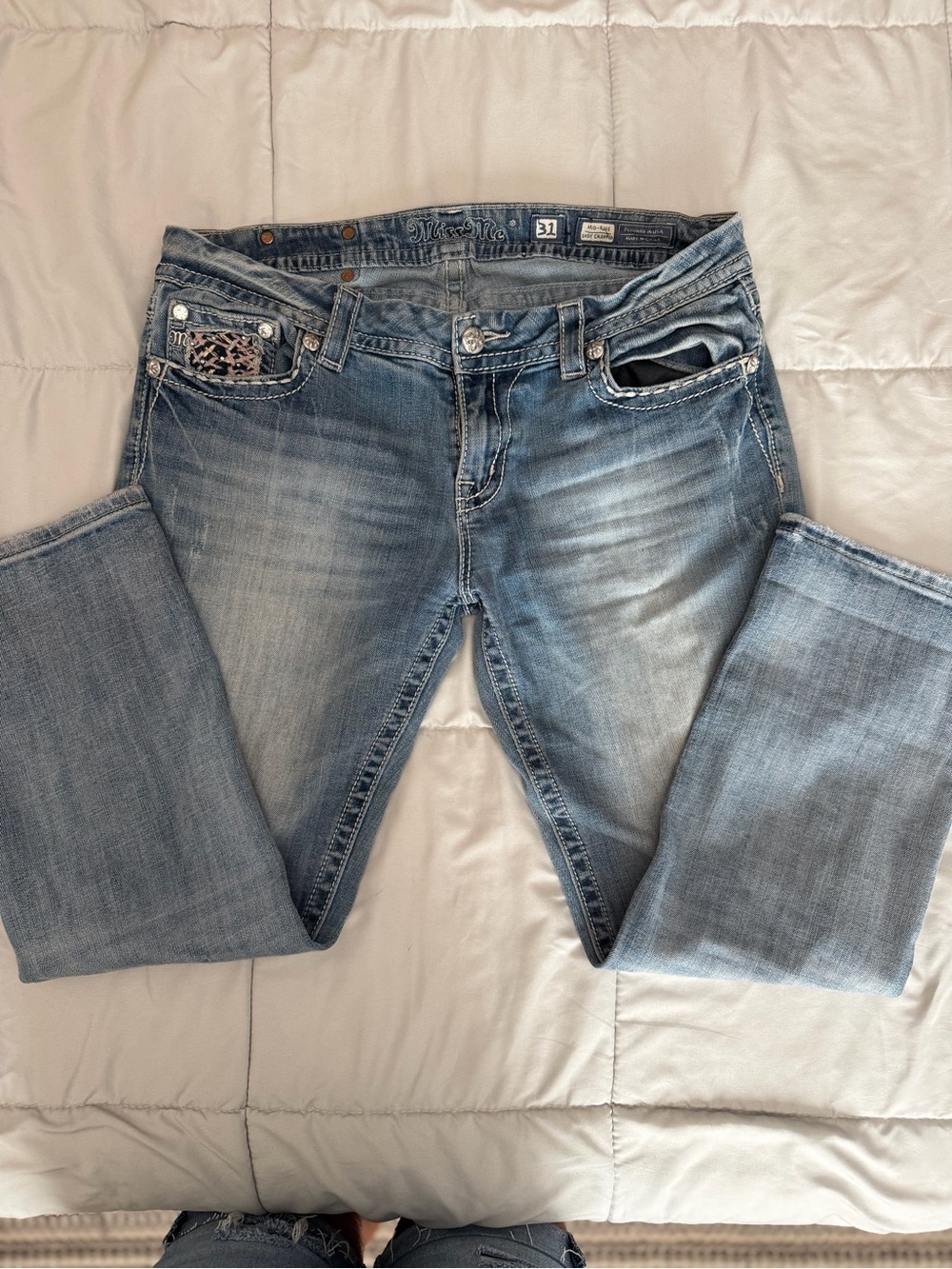 Miss Me Light Blue Ankle Jeans with Distressed Detailing